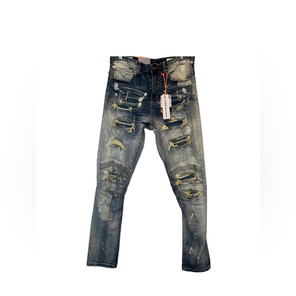 NWT Smoke Rise DNM Co. Slim Fit Ripped Jeans 32x32  Color is Cardiff Blue - Picture 1 of 14